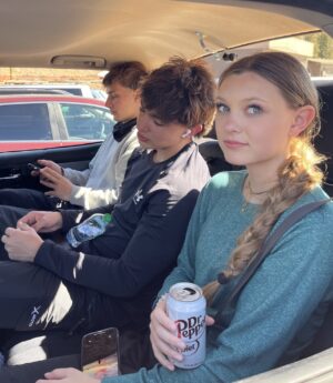 Noseck Kids Ski Trip Dr. Ryan Noseck’s three children seated together in a car during a family trip